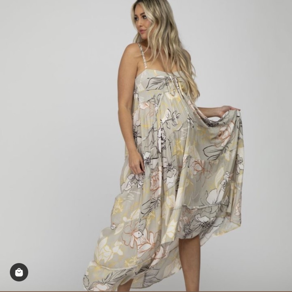 PinkBlush Grey Floral Empire wait maxi dress maternity